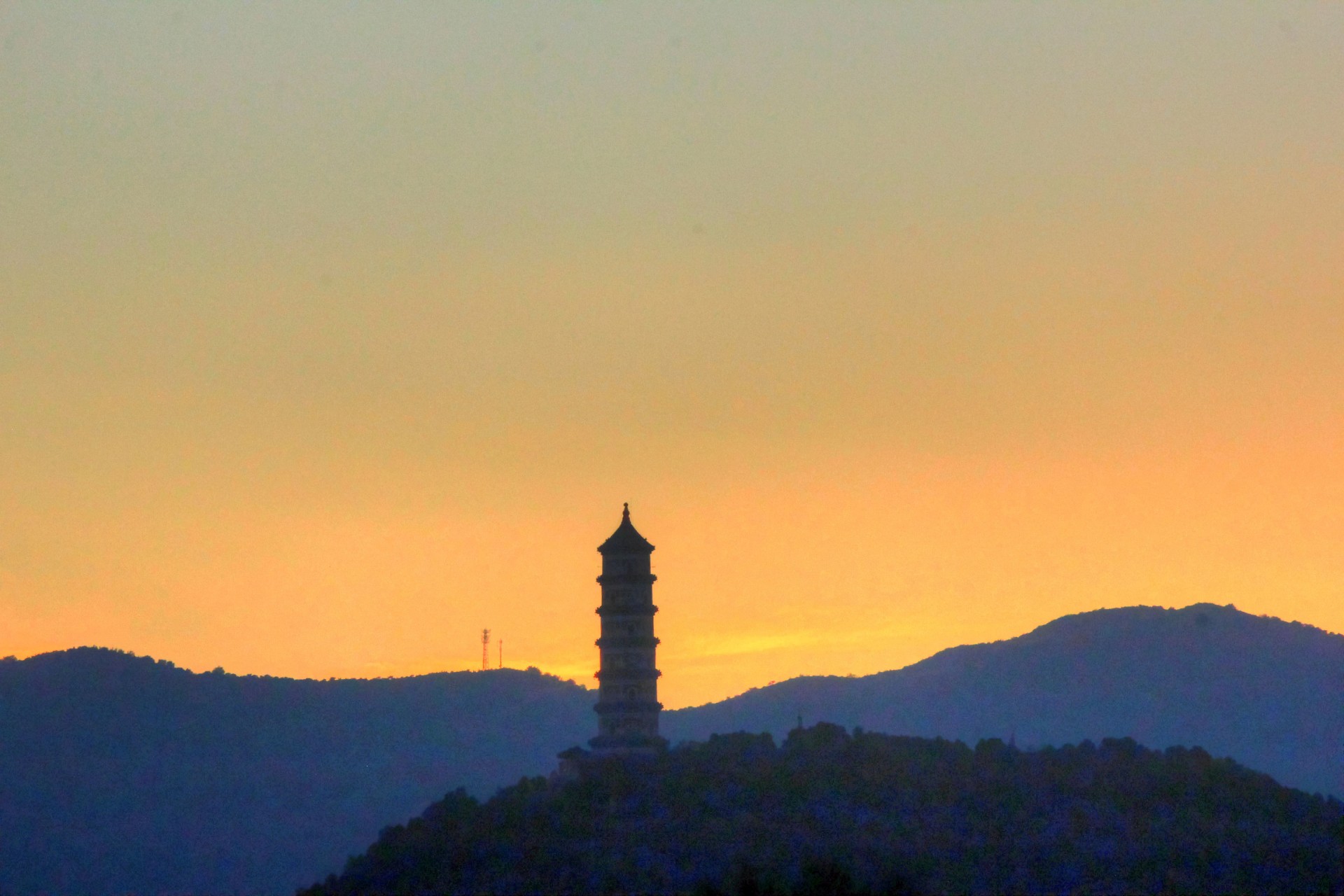 pagoda dusk mountains free photo