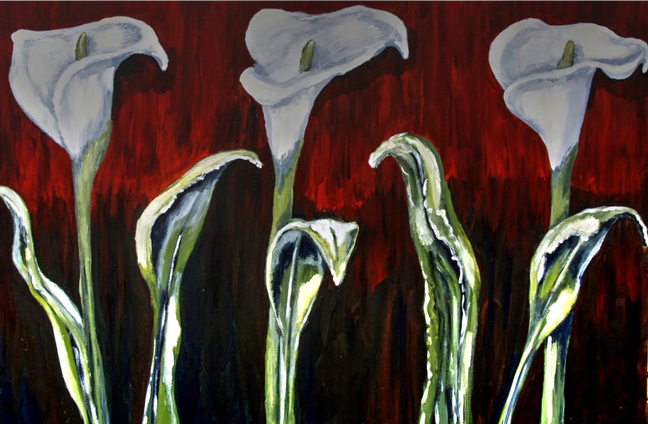 painted arum lilies acrylic paint canvas free photo