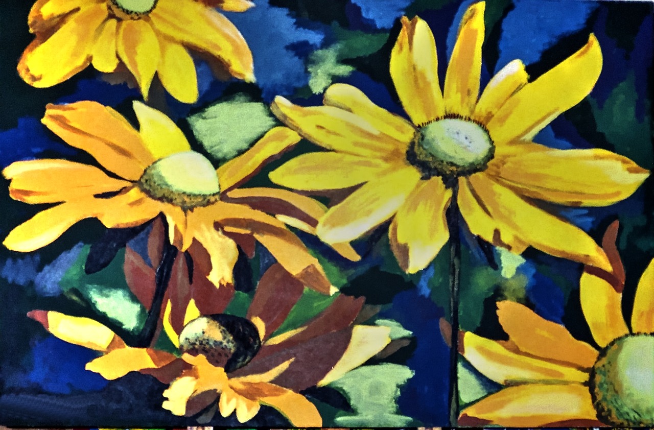 painted daisies acrylic paint brush strokes free photo