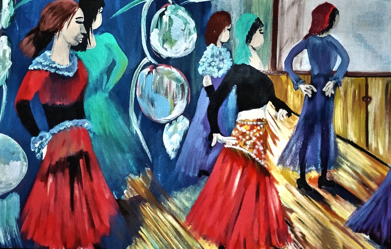painted dancers acrylic paint canvas free photo