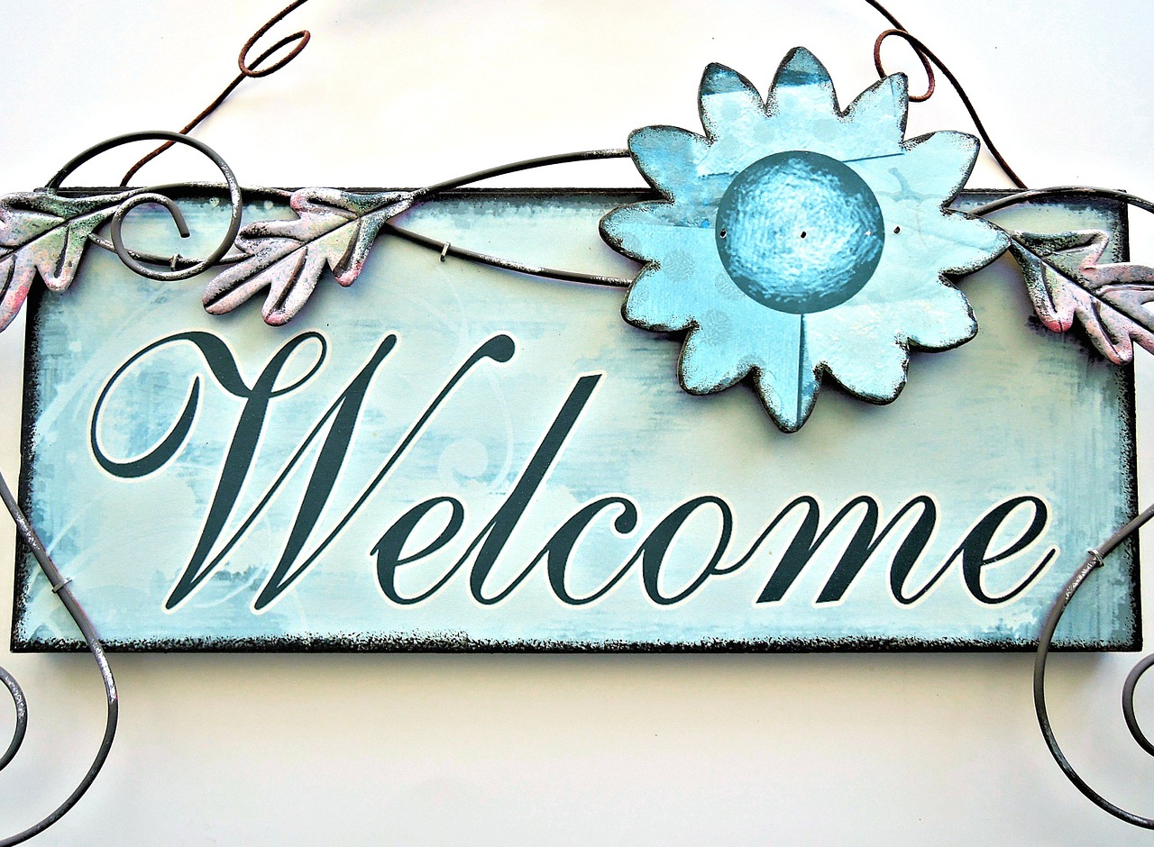 painted door sign welcome metalic art free photo