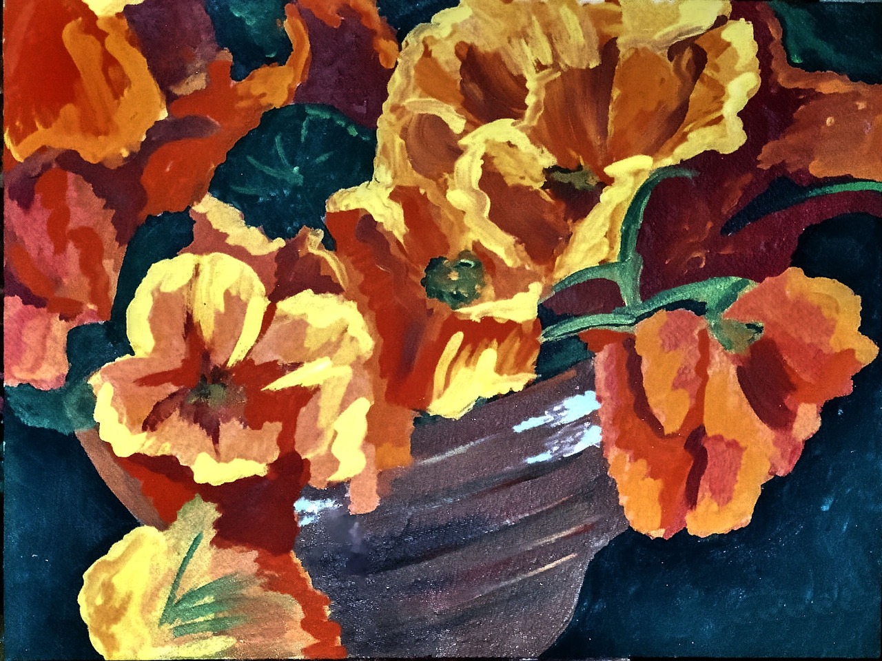 painted flowers brush strokes canvas free photo