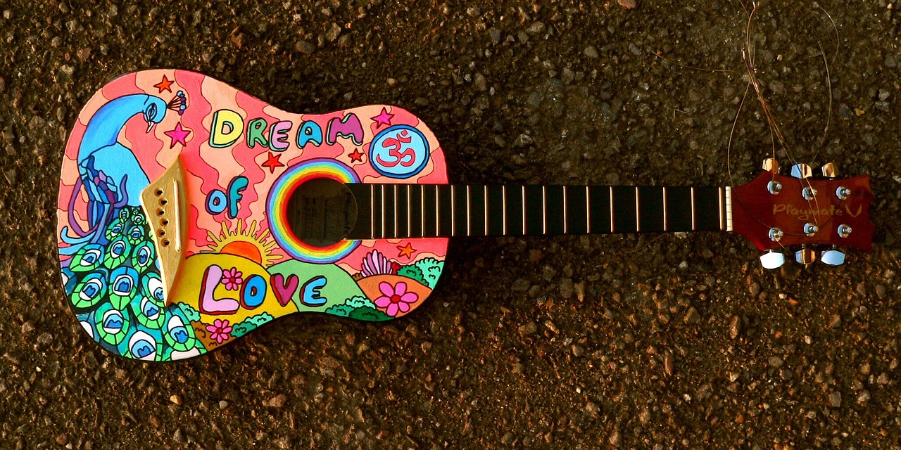 painted guitar hippie music free photo