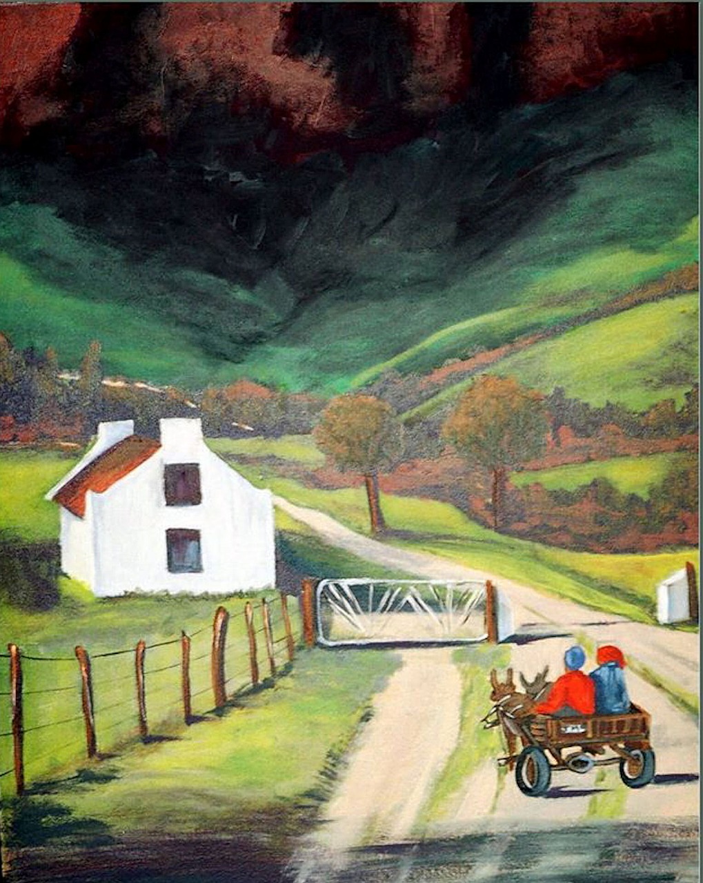 painted landscape country donkey cart free photo