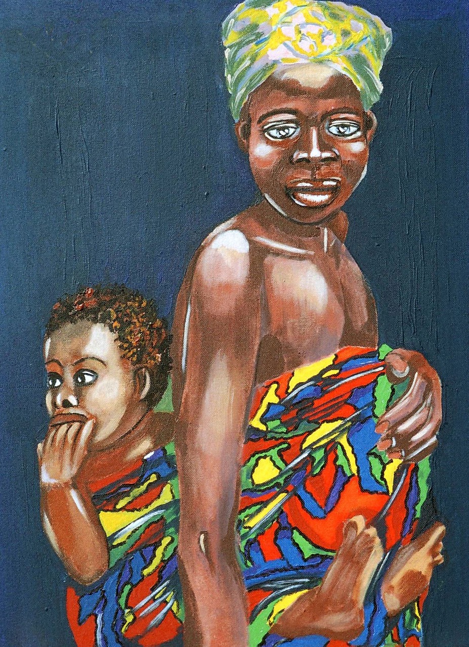 painted mother and child acrylic artistic free photo