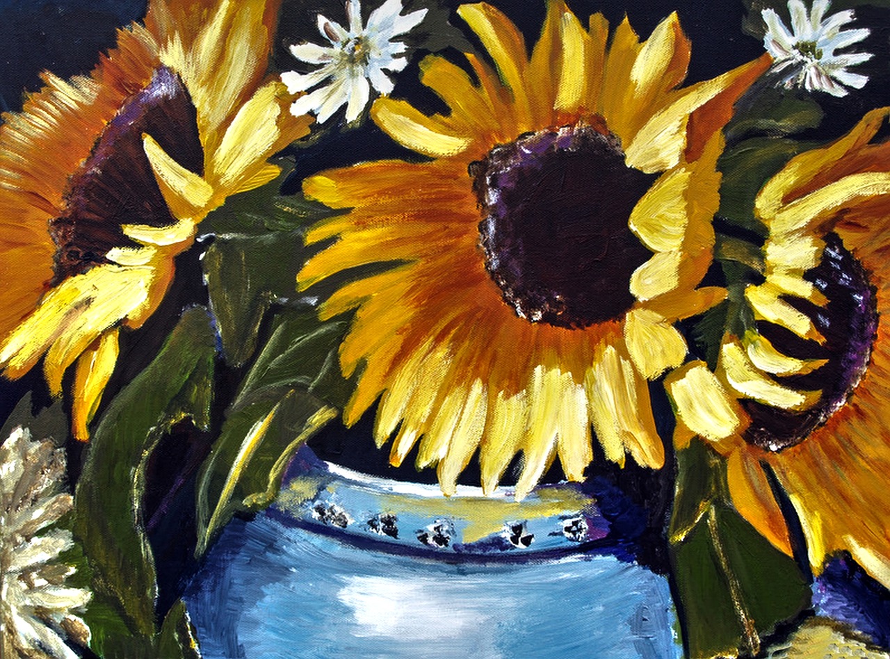 painted sunflowers bright acrylic paint free photo