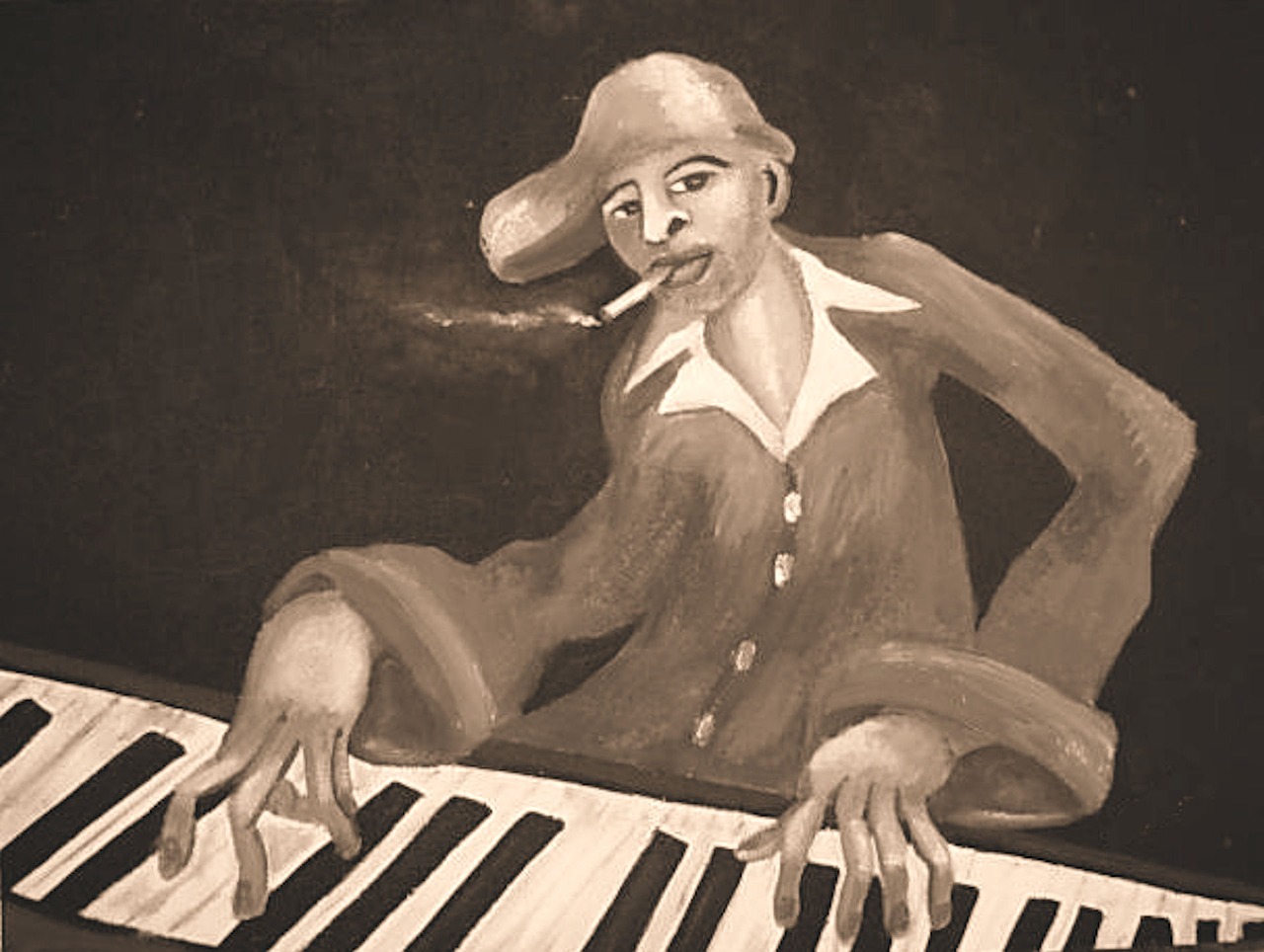painting sepia piano player free photo