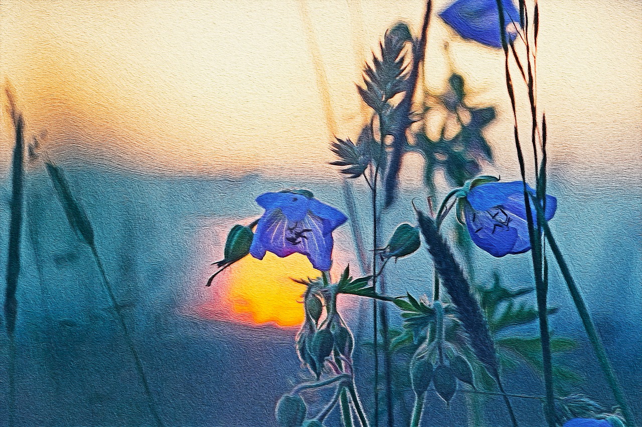 painting  sunset  flowers free photo