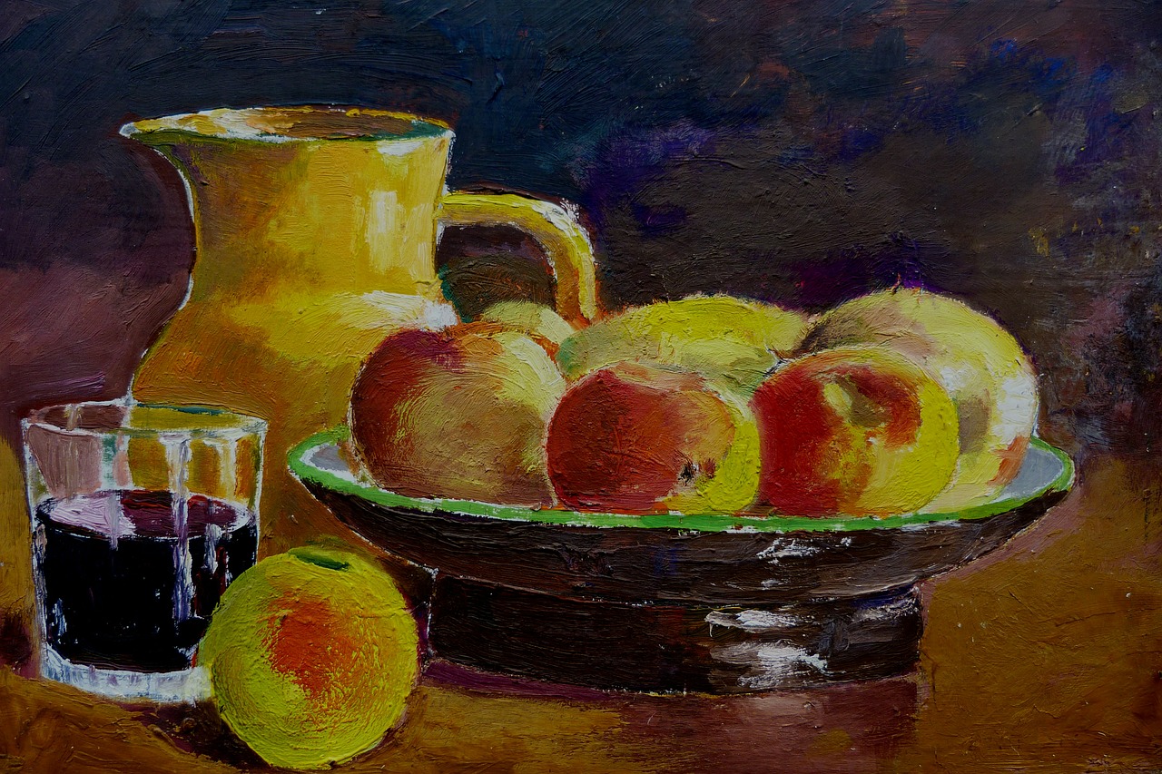 painting still lifes bowl of fruit free photo