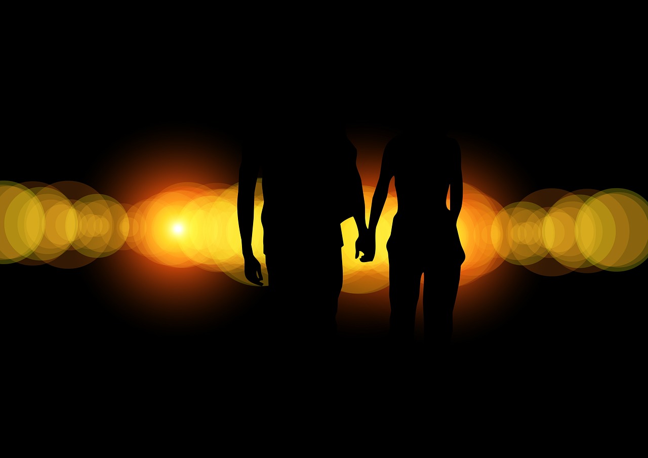 pair silhouette lovers free photo