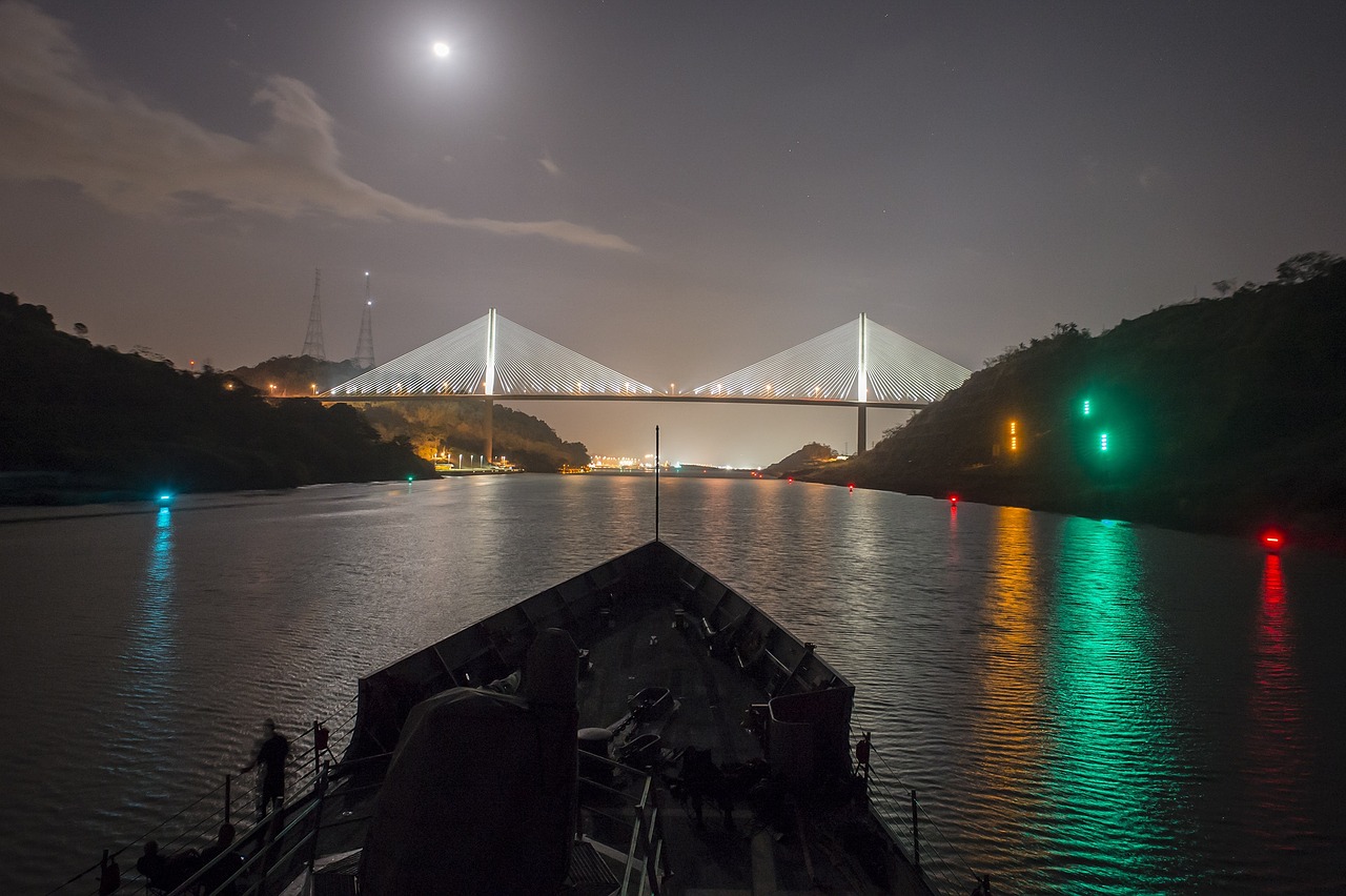 panama canal centennial bridge night free photo