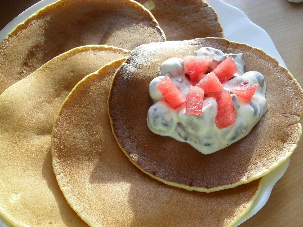 pancakes breakfast whipped cream free photo