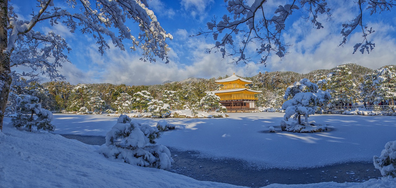 panoramic landscape kinkaku ji snow free photo