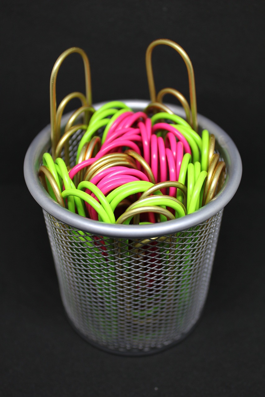 paperclips office supplies pen holder free photo