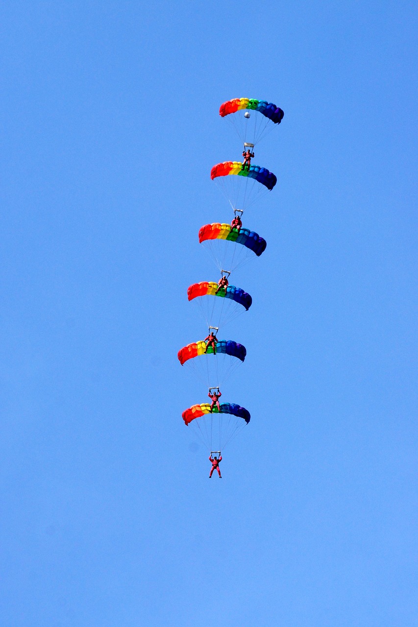 parachutists sports group jump free photo