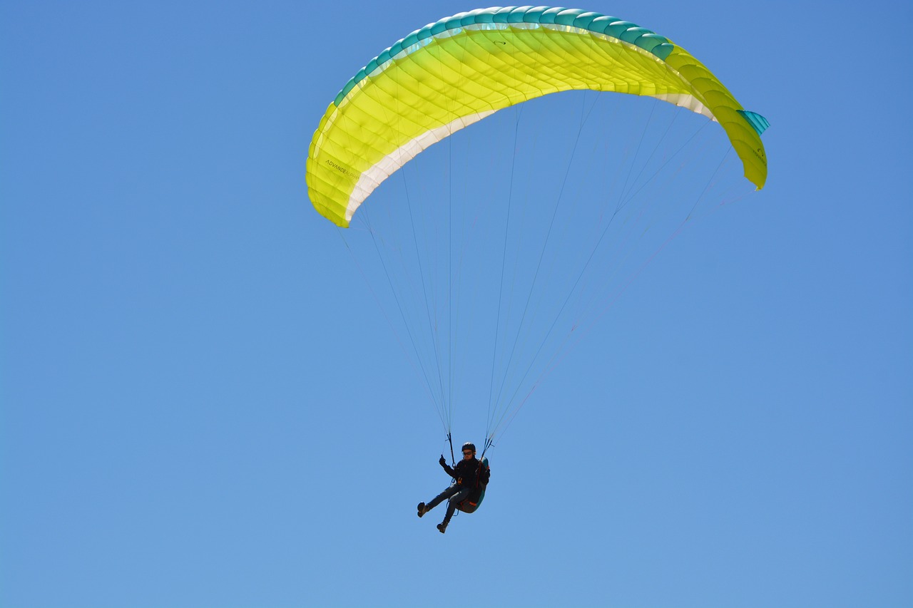 paragliding  paragliding sailing yellow green  paragliders free photo