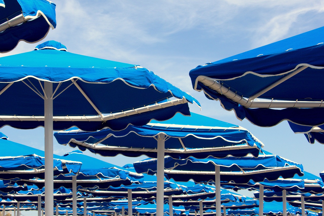 parasols  blue  beach free photo