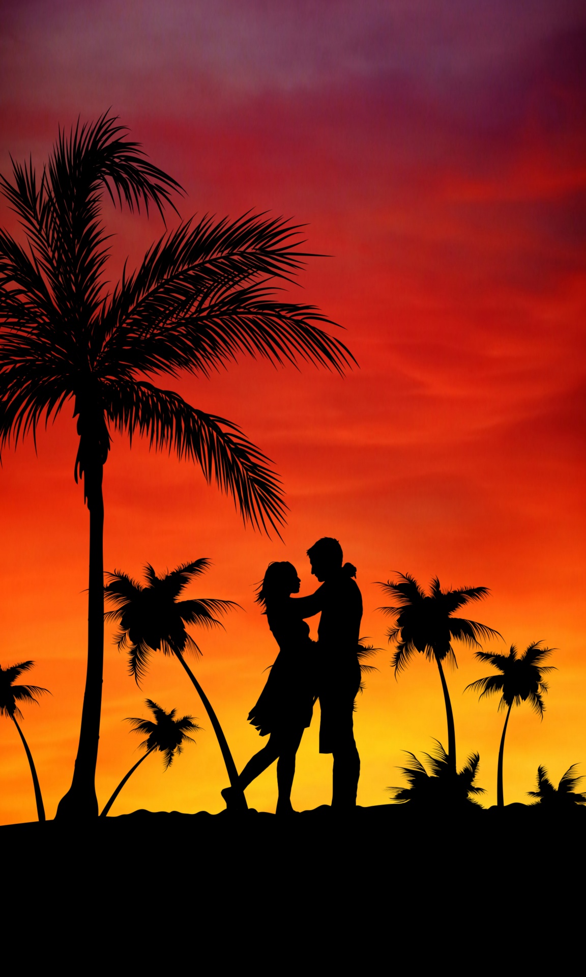 couple beach palm trees free photo