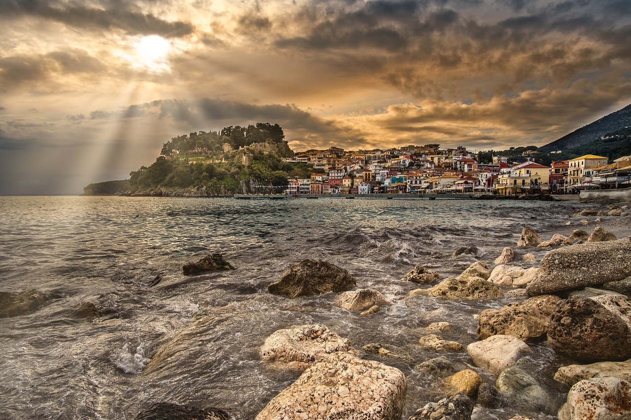 parga fishing village sunset free photo