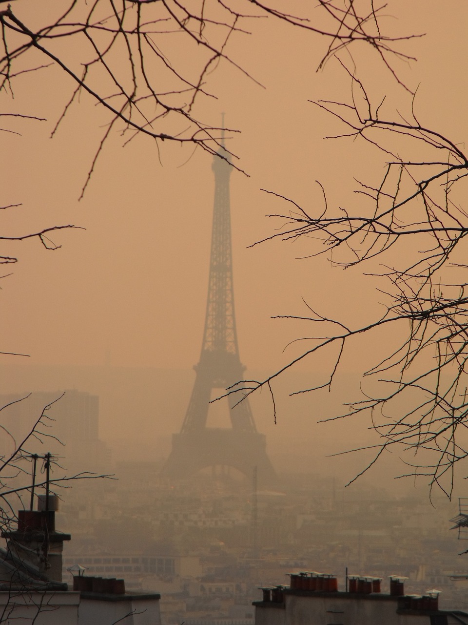 paris smog eiffel tower free photo