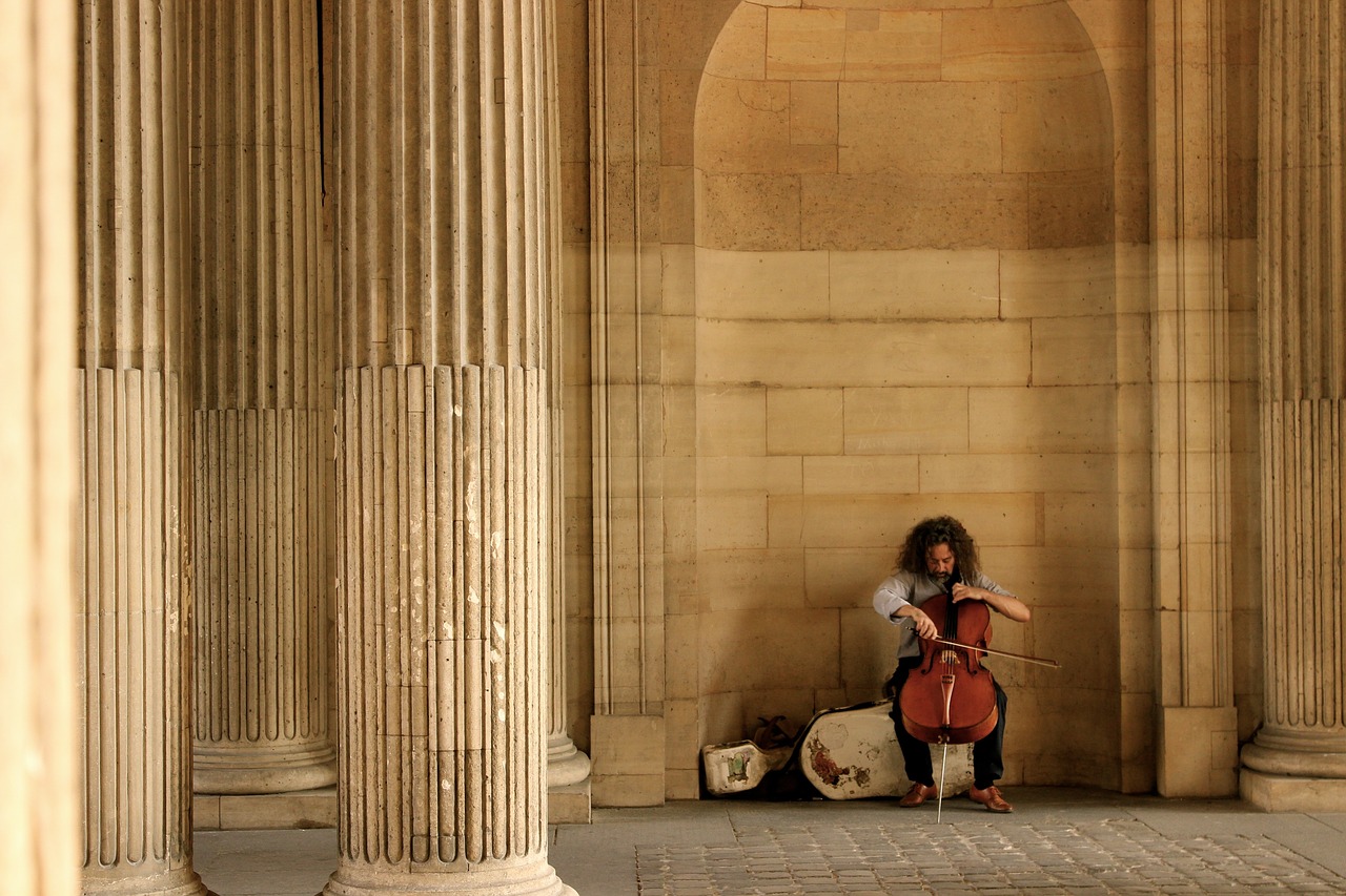 paris street artist cello free photo