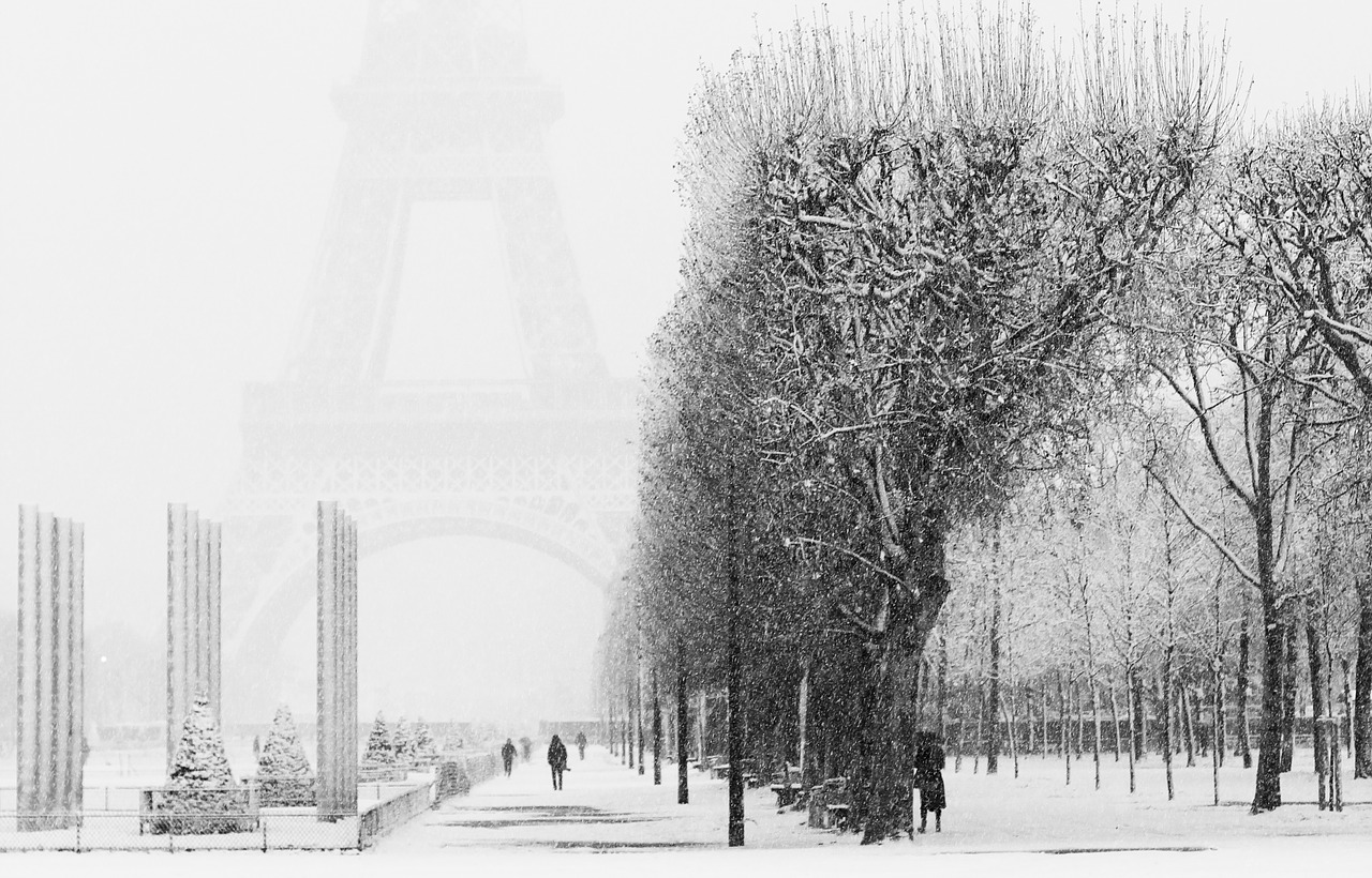 paris snow eiffel tower free photo