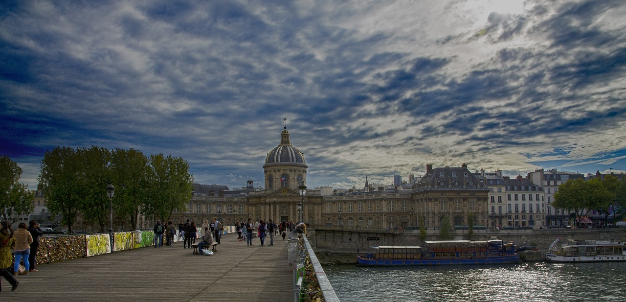 paris bridge water clouds free photo