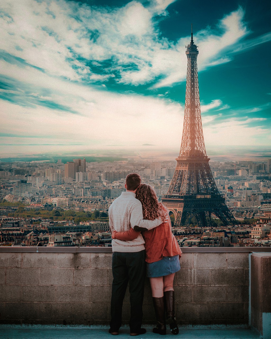 paris  couple  cityscape free photo