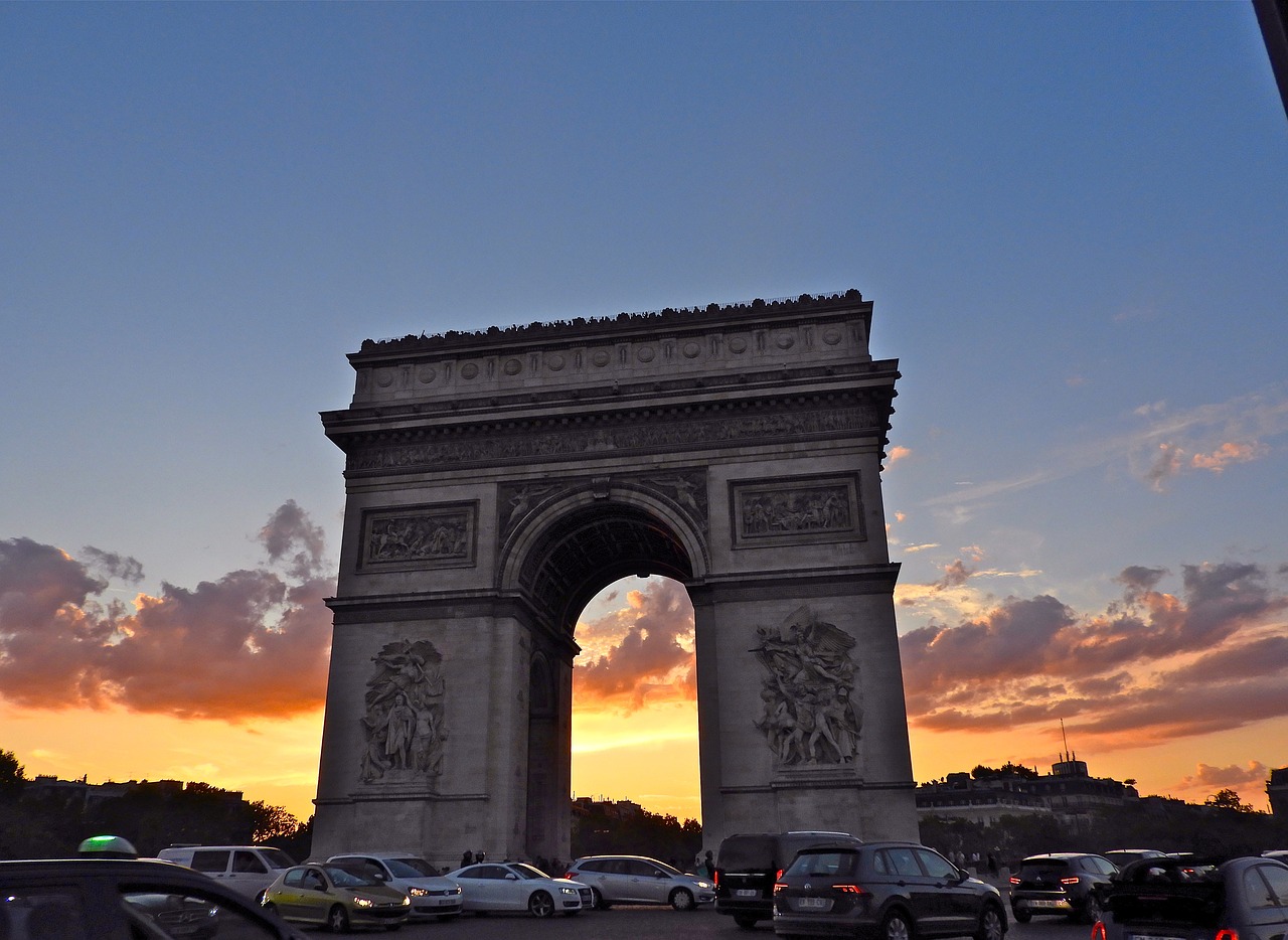 paris  arc de triomphe  sunset free photo