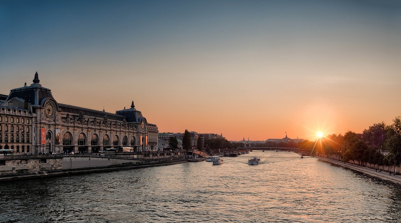 paris seine river sunset free photo