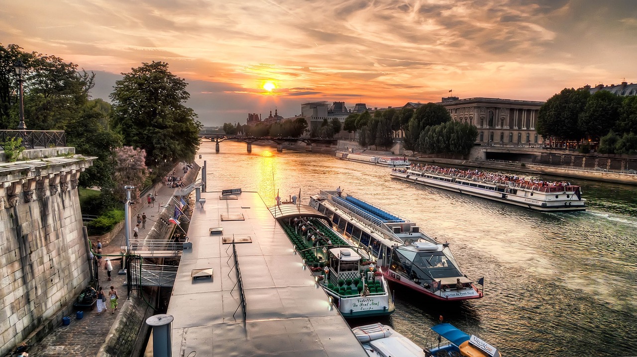 paris seine river boats free photo