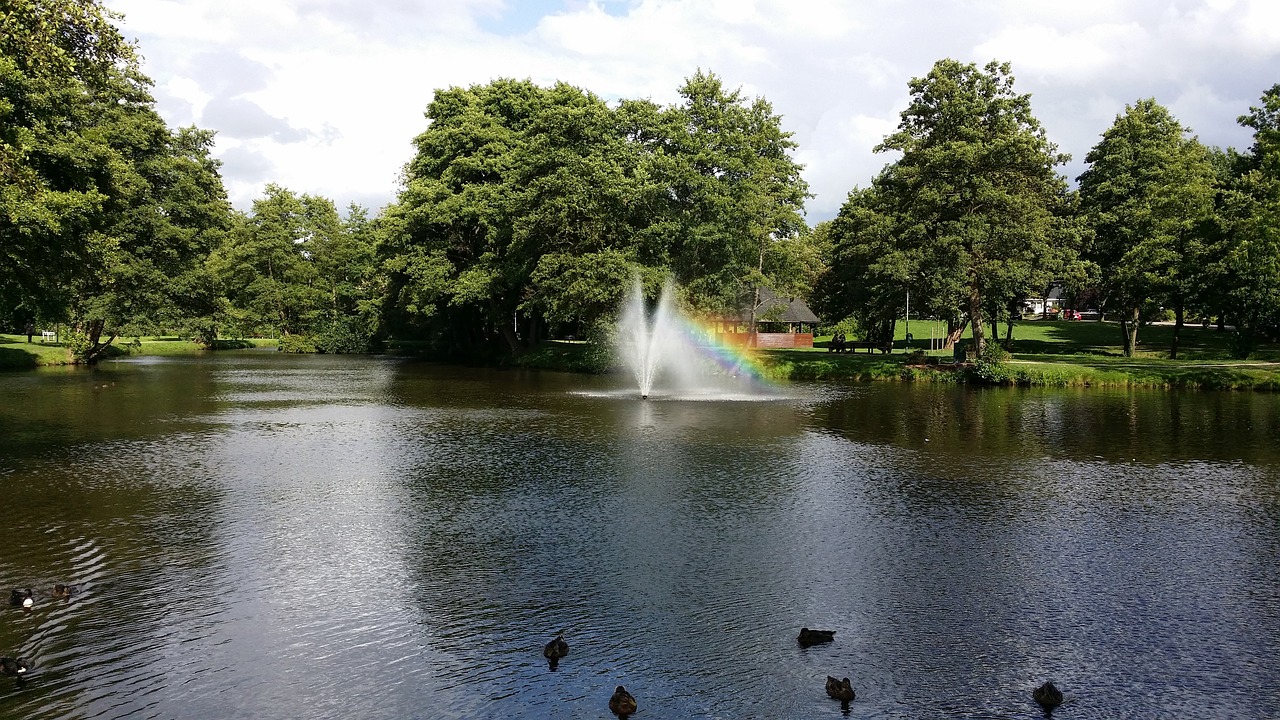 park pond fountain free photo