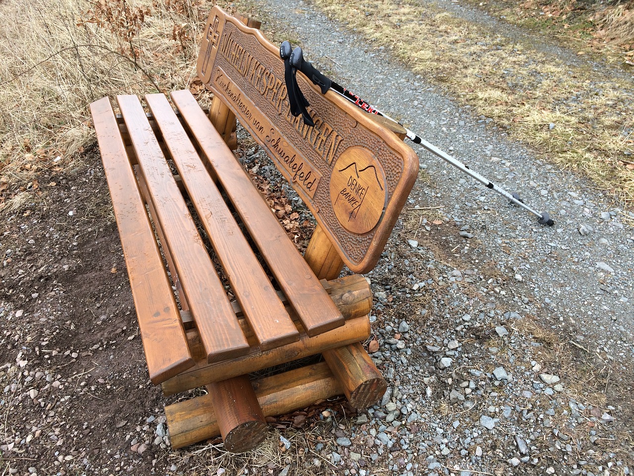 park bench hike leki free photo