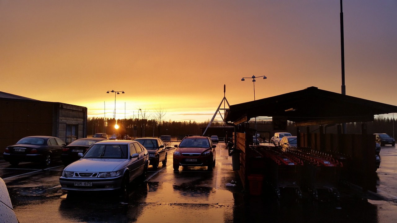 parking car sunset free photo