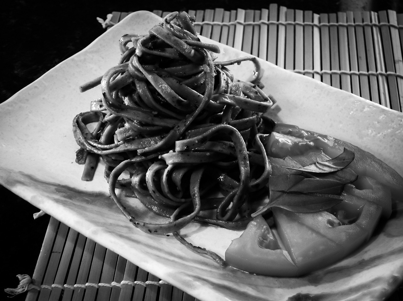 pasta black and white pesto free photo