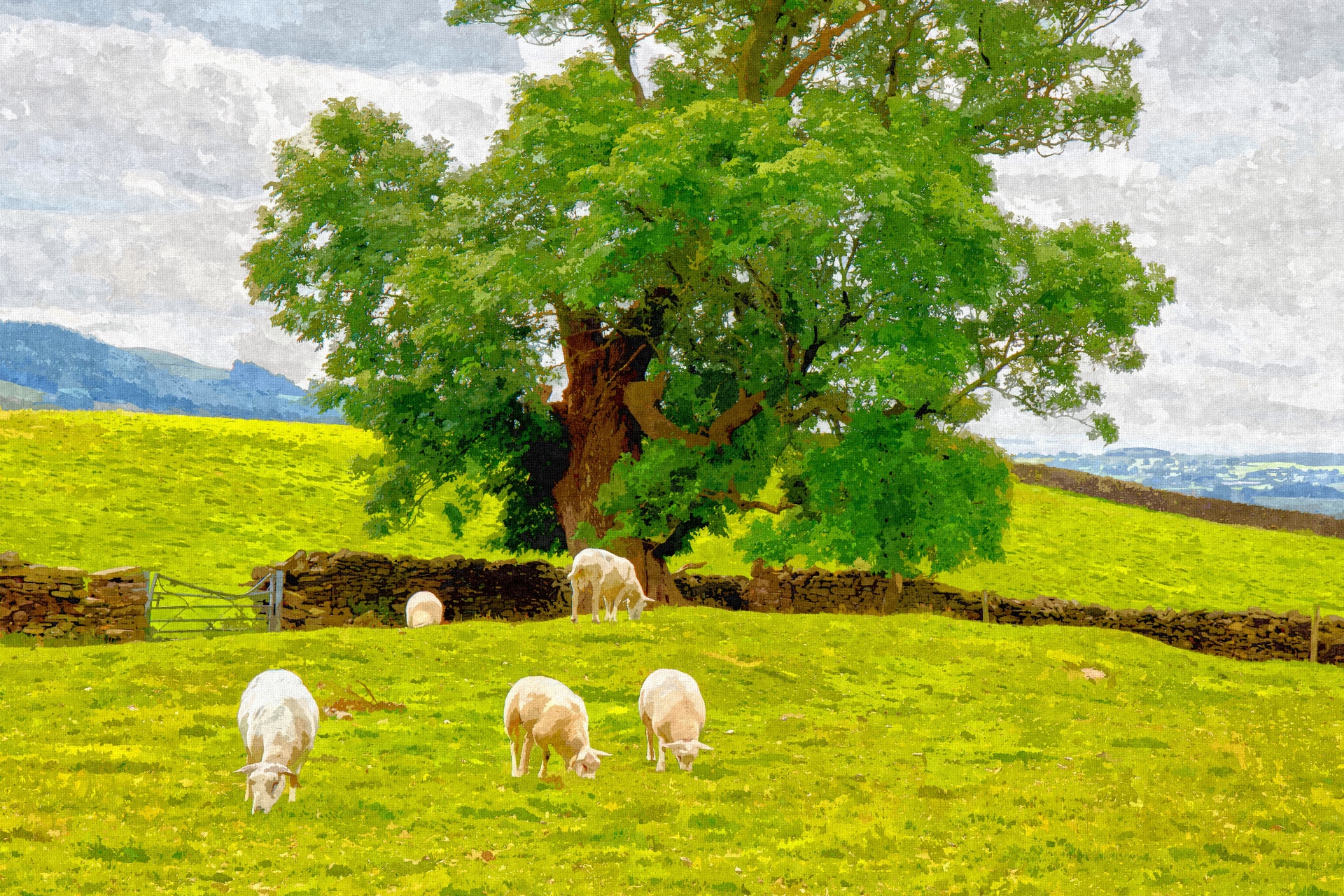 pasture landscape painting free photo