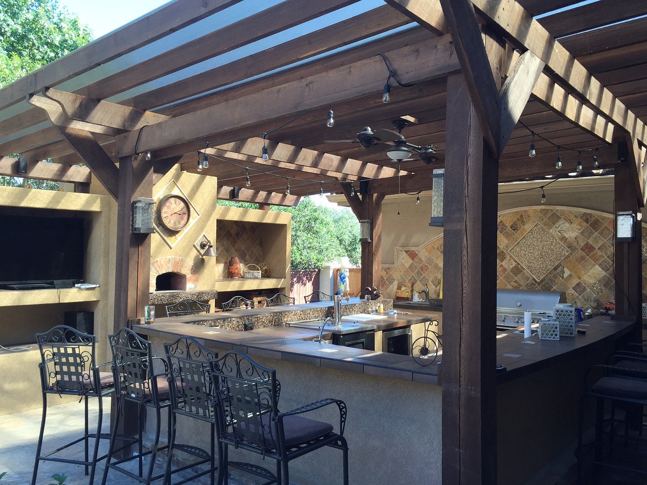 patio cover outdoor kitchen tile free photo