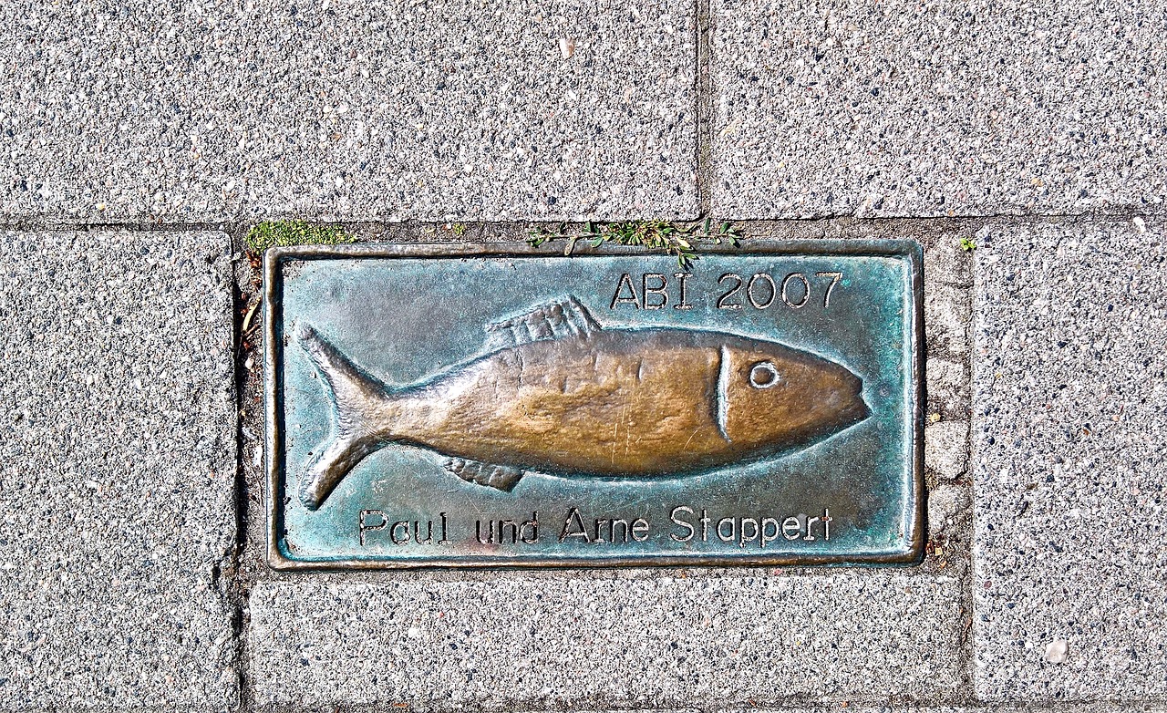 pavement  metal plate  herring motif free photo