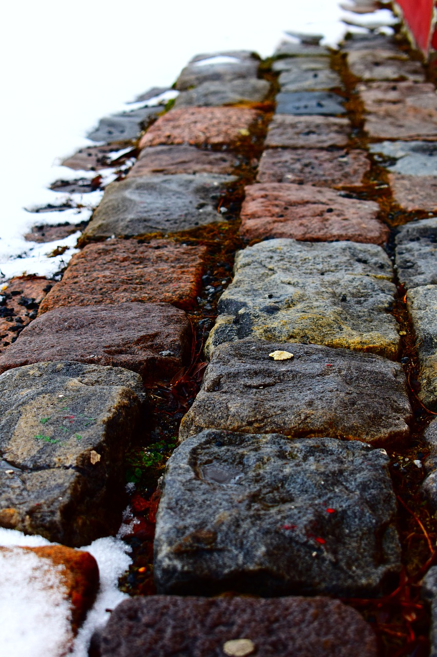 paving stones winter road free photo