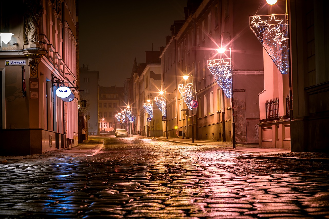 paving stones street  illuminations  christmas free photo