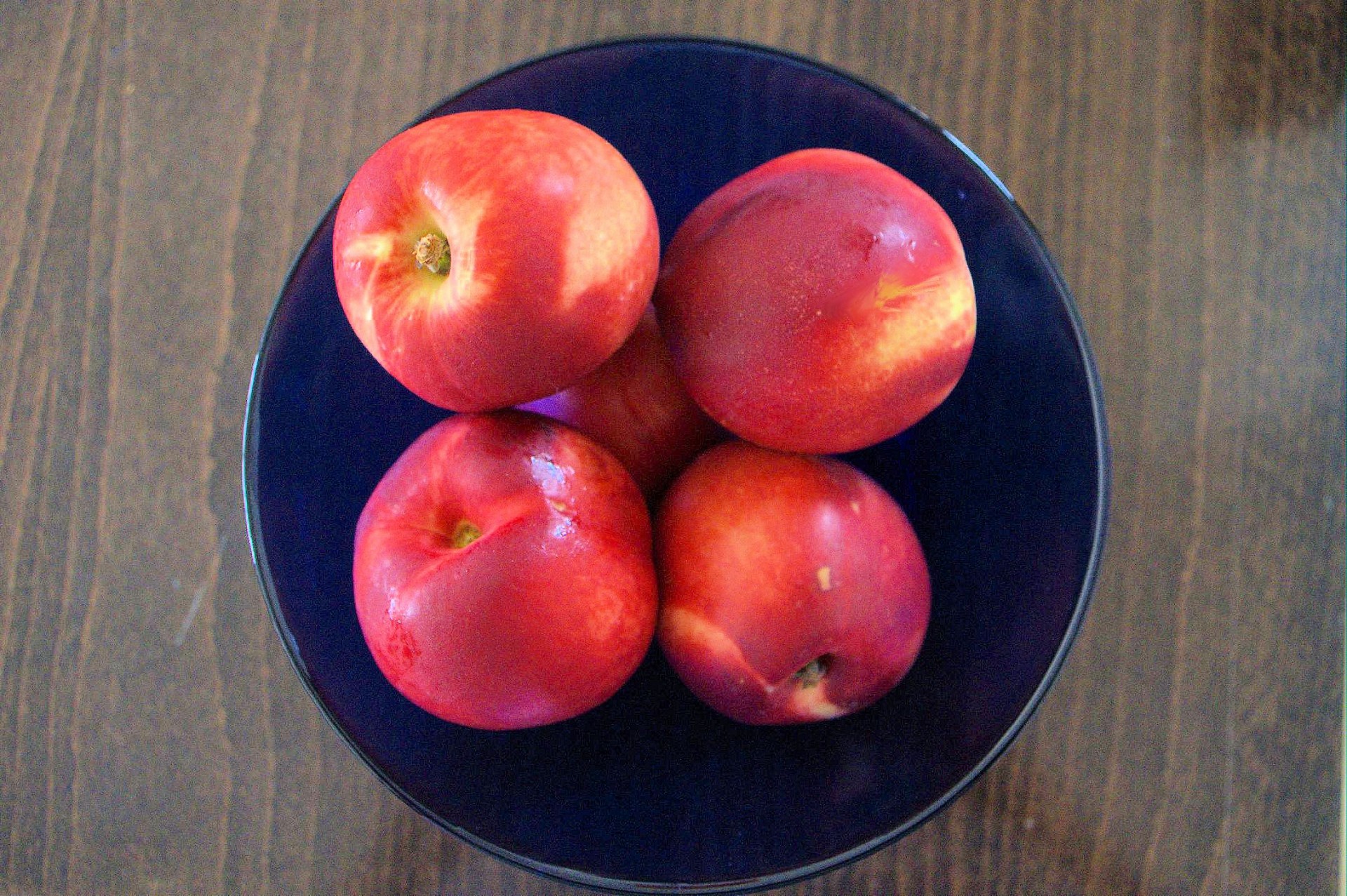 peaches blue bowl fruit free photo