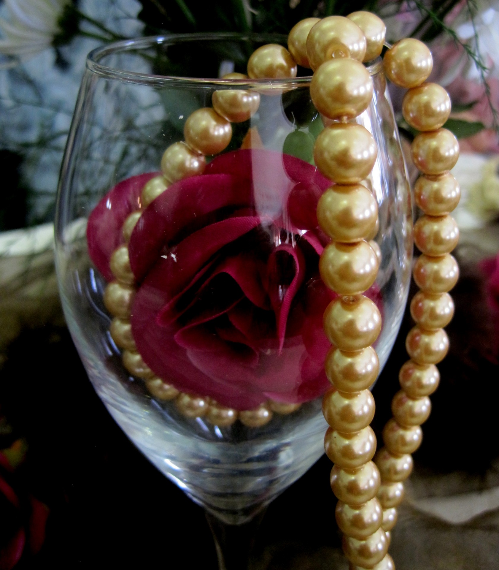 pearl like beads bead string deep champagne color free photo
