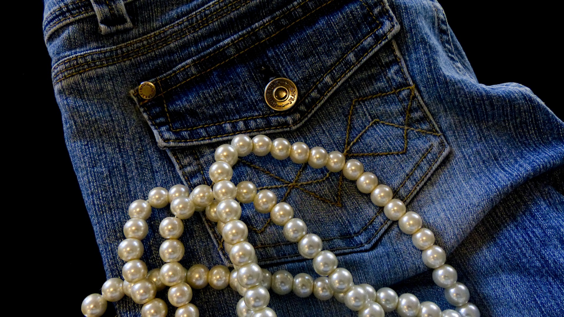 Download free photo of Opposites attract,jeans,pearls,denim,jewelry - from ...