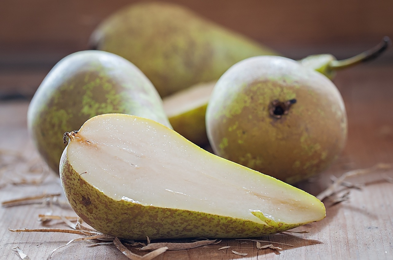 pears cut in half juicy free photo