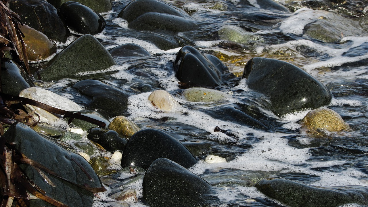 pebble beach stones wave free photo