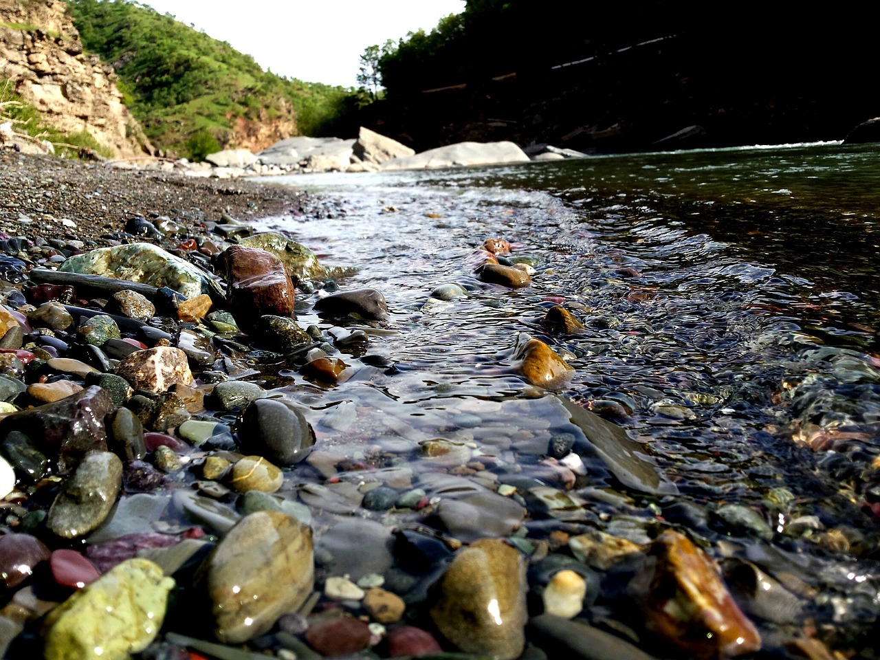 pebbles water river free photo