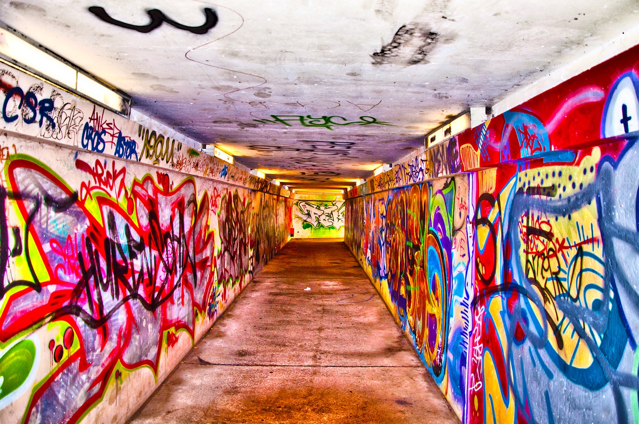 pedestrian tunnel graffiti underpass free photo