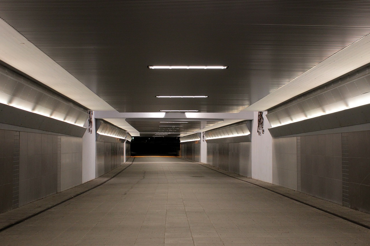 pedestrian tunnel walkway lights free photo