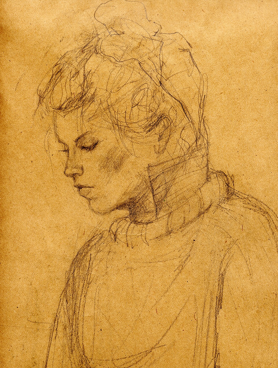 girl looking down sad sketch