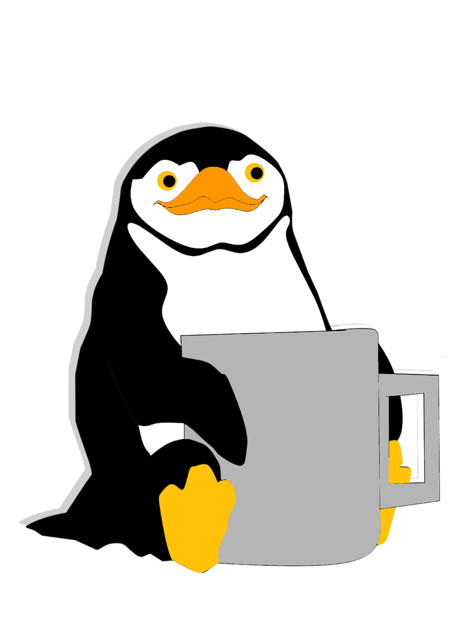 penguin sitting holding cup free photo